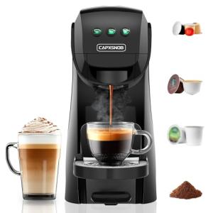 Warriors1 Single Serve Coffee Maker for Keurig K Cup, Espresso Machine for Nespresso Original, Dolce Gusto Pods, Ground Coffee, Cappuccino & Latte Coffee Machine, 20 Bar Espresso Maker, 3 Brew Sizes