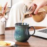 HYTYSKAR 21 oz Large Ceramic Coffee Mugs, Pottery Mug Handmade, Ceramic Tea Cups with Handle for Office and Home, Dishwasher and Microwave Safe (Green)