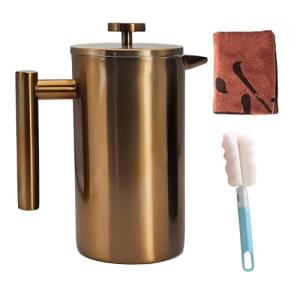 YJX 34oz Coffee Maker, Stainless Steel French Press, 1 Liter Camping Coffee Pot, Tea Maker, 34 Ounce Travel Coffee Presses, Heat Resistant Double Insulated (Coppery)