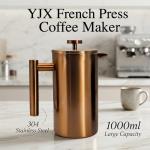 YJX 34oz Coffee Maker, Stainless Steel French Press, 1 Liter Camping Coffee Pot, Tea Maker, 34 Ounce Travel Coffee Presses, Heat Resistant Double Insulated (Coppery)