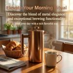 YJX 34oz Coffee Maker, Stainless Steel French Press, 1 Liter Camping Coffee Pot, Tea Maker, 34 Ounce Travel Coffee Presses, Heat Resistant Double Insulated (Coppery)