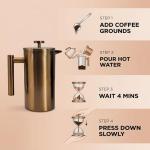 YJX 34oz Coffee Maker, Stainless Steel French Press, 1 Liter Camping Coffee Pot, Tea Maker, 34 Ounce Travel Coffee Presses, Heat Resistant Double Insulated (Coppery)