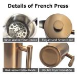 YJX 34oz Coffee Maker, Stainless Steel French Press, 1 Liter Camping Coffee Pot, Tea Maker, 34 Ounce Travel Coffee Presses, Heat Resistant Double Insulated (Coppery)