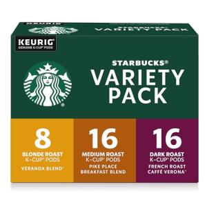 Starbucks K-Cup Coffee Pods—Starbucks Blonde, Medium & Dark Roast Coffee—Variety Pack for Keurig Brewers—100% Arabica—1 box (40 pods total)