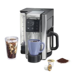 Hamilton Beach FlexBrew Advanced 5-in-1 Thermal Programmable 12 Cup Drip and Single Serve Hot & Iced Coffee Maker, Movable 60oz. Water Reservoir, Use Pod Packs and Grounds, Fast Brewing, Black (49929)