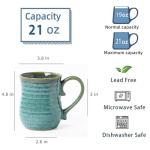 masoline 21 oz Large Ceramic Coffee Mugs, Handmade Cup with Large Handle, Big Tea and Coffee Cups for Office and Home, Microwave and Dishwasher Safe (Crystal Green)