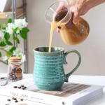 masoline 21 oz Large Ceramic Coffee Mugs, Handmade Cup with Large Handle, Big Tea and Coffee Cups for Office and Home, Microwave and Dishwasher Safe (Crystal Green)