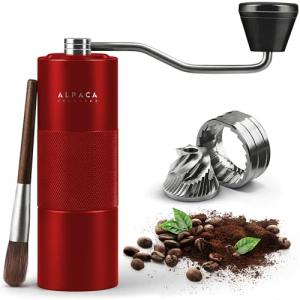 Manual Coffee Grinder by Alpaca Ventures - Stainless Steel Conical Burr Coffee Grinder Manual with Adjustable Setting Double Bearing Hand Espresso Grinder Perfect for Home, Office and Camping