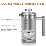 Small French Press Coffee Maker 1 Cup - 12oz/350ml Single Cup Metal French Press(1 Cup), Stainless Steel Double Wall Insulated Coffee & Tea Maker w/ 3 Extra Screens + 1 Spoon (Silver), Dishwasher Safe