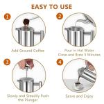 Small French Press Coffee Maker 1 Cup - 12oz/350ml Single Cup Metal French Press(1 Cup), Stainless Steel Double Wall Insulated Coffee & Tea Maker w/ 3 Extra Screens + 1 Spoon (Silver), Dishwasher Safe