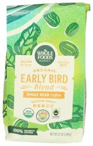 Whole Foods Market, Organic Early Bird Blend, Medium Roast Whole Bean Coffee, Cocoa & Roasted Nuts, 12 Ounce