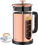 QUQIYSO French Press Coffee Maker, 304 Stainless Steel French Press with 4 Filter, Heat Resistant Borosilicate Glass, Easy to Clean, BPA Free Coffee Press Rust-Free Coffee Maker, 34 ounce, Copper