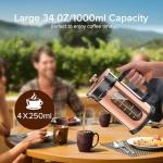 QUQIYSO French Press Coffee Maker, 304 Stainless Steel French Press with 4 Filter, Heat Resistant Borosilicate Glass, Easy to Clean, BPA Free Coffee Press Rust-Free Coffee Maker, 34 ounce, Copper