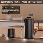 DHPO Ceramic French Press Coffee Maker, 22oz Single Serve Coffee Press with Walnut Wood Lid, Lead-Free, Food Grade Stainless Steel Filter with Dual Screen for Coffee and Loose Tea, Black