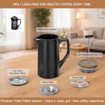 DHPO Ceramic French Press Coffee Maker, 22oz Single Serve Coffee Press with Walnut Wood Lid, Lead-Free, Food Grade Stainless Steel Filter with Dual Screen for Coffee and Loose Tea, Black