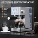 LERTIN Espresso Machine, 20Bar Compact Stainless Espresso Maker, With Milk Frother Steam Wand, 57.5OZ Removable Water Tank, Displays Making Time & Water Temperature, Cold Brew & Cappuccino, Silver