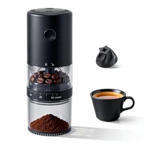 LAMIDO Portable Electric Burr Coffee Grinder - Grind While Charging - Visual Bean Hopper - 38 External Grind Settings - 1.8X Faster Grinding - 2000 mAh Battery for Travel, Camping - Matte Black