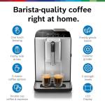 Bosch 300 Series Fully Automatic Espresso and Coffee Machine – In-Cup Frother, OneTouch Milk Drinks, 5 Drink Options, Ceramic Grinder, Easy Clean & Descale, in Silver TIU20307