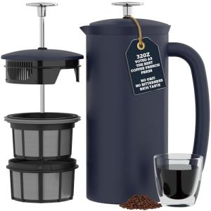ESPRO P7 French Press Coffee Maker - Double-Walled Stainless Steel Insulated with Micro-Filter, 32 Ounces, Aegean Blue