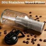 Cold Brew Coffee Maker, 64oz Iced Coffee Tea Pitcher with Stainless Steel Filter & Coffee Mat, 1/2 Gallon Heavy Duty Glass Mason Jar Cold Brew Maker with Pour Spout Handle Lid, 2 Brushes, Leak-Proof