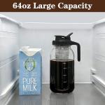 Cold Brew Coffee Maker, 64oz Iced Coffee Tea Pitcher with Stainless Steel Filter & Coffee Mat, 1/2 Gallon Heavy Duty Glass Mason Jar Cold Brew Maker with Pour Spout Handle Lid, 2 Brushes, Leak-Proof