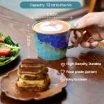 Small 10oz Retro Vintage Japanese Style Handmade Ceramic Tea Cup with Handle, Lead-Free Reactive Glaze Artisanal Coffee Mug, Comfortable handle Handmade Pottery Tea Mug for office and home,Blue