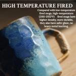 Small 10oz Retro Vintage Japanese Style Handmade Ceramic Tea Cup with Handle, Lead-Free Reactive Glaze Artisanal Coffee Mug, Comfortable handle Handmade Pottery Tea Mug for office and home,Blue