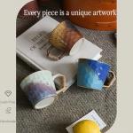 Small 10oz Retro Vintage Japanese Style Handmade Ceramic Tea Cup with Handle, Lead-Free Reactive Glaze Artisanal Coffee Mug, Comfortable handle Handmade Pottery Tea Mug for office and home,Blue