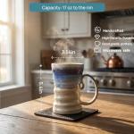 17oz Large Unique Cool Tall Handmade Ceramic Coffee Mug with Comfortable Big handle, Big Pottery Tea Mug, Artisanal Stoneware Coffee cup, Rustic Lead-free Tea Cups, Microwave safe Coffee Cup