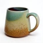 Avsunela Handcrafted Ceramic Coffee Mug, Mint Blue and Pink, Textured Surface, Modern Design
