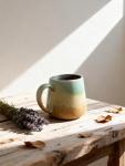 Avsunela Handcrafted Ceramic Coffee Mug, Mint Blue and Pink, Textured Surface, Modern Design
