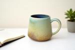 Avsunela Handcrafted Ceramic Coffee Mug, Mint Blue and Pink, Textured Surface, Modern Design