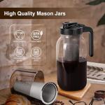 Cold Brew Coffee Maker - 64 Oz Heavy-Duty Glass Mason Jar Pitcher with Stainless Steel Filter, Leak-Proof Lid, Ergonomic Handle & Precision Pour Spout – Ideal for Iced Coffee, Tea, Cold Brew (Black)