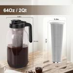 Cold Brew Coffee Maker - 64 Oz Heavy-Duty Glass Mason Jar Pitcher with Stainless Steel Filter, Leak-Proof Lid, Ergonomic Handle & Precision Pour Spout – Ideal for Iced Coffee, Tea, Cold Brew (Black)