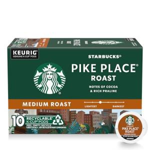 Starbucks K-Cup Coffee Pods, Medium Roast Coffee, Pike Place Roast For Keurig Coffee Makers, 100% Arabica, 1 Box (10 Pods)