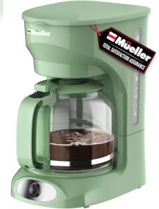 MÜELLERHOME 12-Cup Drip Sage Green Coffee Maker, Borosilicate Carafe, Auto-Off, Reusable Filter, Anti-Drip, Keep-Warm Function, Clear Water Level Window, Green Kitchen Accessories & Décor