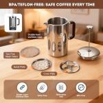 TOMAKEIT 1L/34 Oz French Press Coffee Maker,304 Stainless Steel Coffee Press,Durable & Easy Clean,Leak-Proof Design,Prensa Francesa Para Cafe for Home,Office,Camping (Silver-Upgrade)