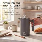 Barista Warrior French Press with Thermometer - Insulated Coffee Press - Stainless Steel French Press Coffee Maker (1.0L, 34 fl oz, Gray)