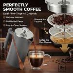 Barista Warrior French Press with Thermometer - Insulated Coffee Press - Stainless Steel French Press Coffee Maker (1.0L, 34 fl oz, Gray)