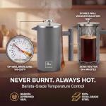 Barista Warrior French Press with Thermometer - Insulated Coffee Press - Stainless Steel French Press Coffee Maker (1.0L, 34 fl oz, Gray)