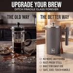 Barista Warrior French Press with Thermometer - Insulated Coffee Press - Stainless Steel French Press Coffee Maker (1.0L, 34 fl oz, Gray)