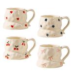 Handmade Ceramic Coffee Mug with Cute Flower Hearts Pattern Tea Cup- 11oz Unique Artistic Coffee Cup, Creative Gift for Tea, Cappuccino, and Office Use(4,Multicolor)