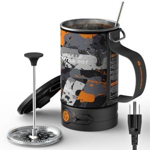 STOKE VOLTAICS Electric French Press Coffee Maker, 120V Boil Water & Press Coffee 2-in-1, Portable Design for Camping, Travel, 6 Minute Brew Ready