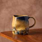 TaoTaojarvie Handmade Ceramic Coffee Mugs, Mugs with Coffee Spoon, 11oz, Handmade Pottery Mug with Handle, Hand-painting, Unique Uneven Surface Tea cups, Dishwasher and Microwave Safe (Yellow)