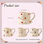 Handmade Ceramic Coffee Mug with Cute Flower Hearts Pattern Tea Cup- 11oz Unique Artistic Coffee Cup, Creative Gift for Tea, Cappuccino, and Office Use(4,Multicolor)