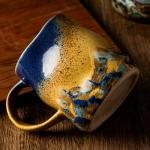 TaoTaojarvie Handmade Ceramic Coffee Mugs, Mugs with Coffee Spoon, 11oz, Handmade Pottery Mug with Handle, Hand-painting, Unique Uneven Surface Tea cups, Dishwasher and Microwave Safe (Yellow)