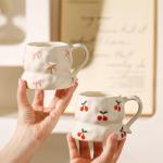 Handmade Ceramic Coffee Mug with Cute Flower Hearts Pattern Tea Cup- 11oz Unique Artistic Coffee Cup, Creative Gift for Tea, Cappuccino, and Office Use(4,Multicolor)