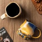 TaoTaojarvie Handmade Ceramic Coffee Mugs, Mugs with Coffee Spoon, 11oz, Handmade Pottery Mug with Handle, Hand-painting, Unique Uneven Surface Tea cups, Dishwasher and Microwave Safe (Yellow)