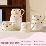 Handmade Ceramic Coffee Mug with Cute Flower Hearts Pattern Tea Cup- 11oz Unique Artistic Coffee Cup, Creative Gift for Tea, Cappuccino, and Office Use(4,Multicolor)