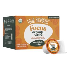 Four Sigmatic Mushroom Coffee K-Cups | Organic Dark Roast Coffee with Lion’s Mane Mushroom Powder & Yacon | Focus & Immune Support | Vegan & Keto | Sustainable Pods | 10 Count